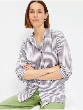 LOfT Striped Everyday Oversized Button Down Shirt size M